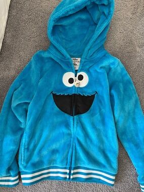 Blue Cookie Monster Hooded Zip-Up Jacket Kids Large